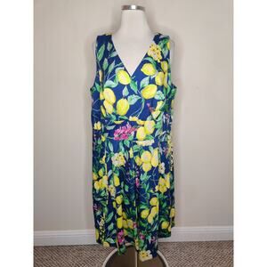 Roz & Ali Blue Floral Lemon Print Midi Dress